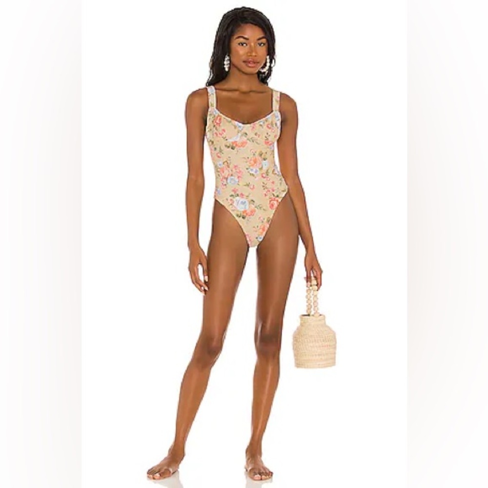 WeWoreWhat Yellow Floral Ruched One-Piece Swimsuit size S perfect condition